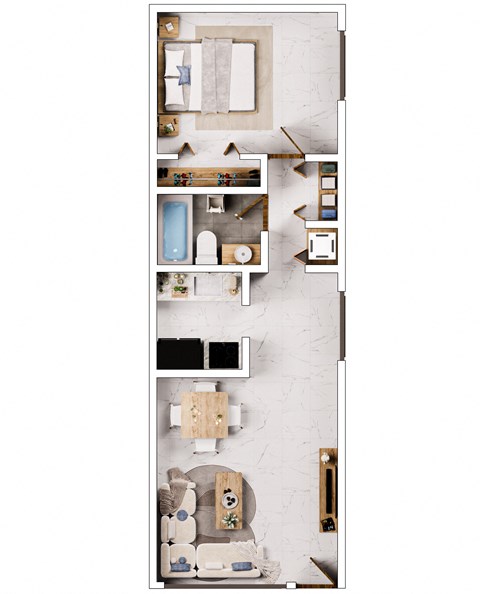 Floor plan for 1 bed, 1 bath, 625 sqft
